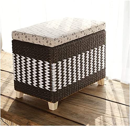 Rattan-Fußhocker mit Stauraum, Ottomane mit gepolstertem Sitzdeckel und Truhe, ideal für Schlafzimmer, Wohnzimmer und Schuhwechsel, Schwarz (80 x 30 x 40 cm) und Braun (60 x 30 x 40 cm)