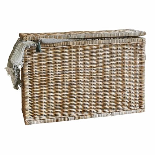 Loberon Truhe East Ryde, handgeflochten, seitliche Griffe, natürlicher Charakter, Zeitloses Design, Aufbewahrung, Mahagoniholz, Rattan, Jute, grau/braun