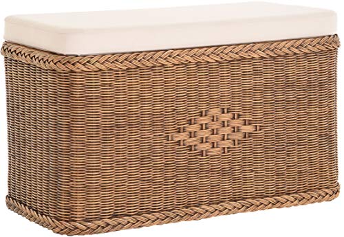 Korb-Outlet Sitztruhe aus echtem Rattan/Truhenbank/Wäsche truhe mit gepolsterten Sitz/in der Farbe Vintage Braun