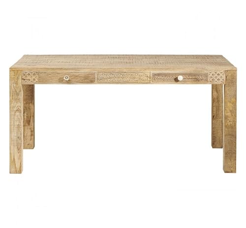 Kare Design Tisch Puro, Esszimmertisch verziert mit handgeschnitzten Ornamenten, moderner Esstisch aus hochwertigem Mango Echtholz mit liebevollen Details, (H/B/T) 76 x 140 x 70 cm, Holz, Natur