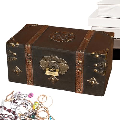 Schatzkiste aus Holz, Erinnerungsbox aus Holz | Retro abschließbare Aufbewahrungsbox aus Holz,Vintage-Schatzkiste, Andenkenkiste, Schatzkiste aus Holz, dekorative Truhe für Schmuck, Perlenschmuck