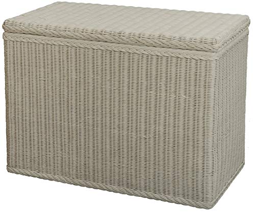 Wäschesortierer aus echtem Rattan mit 3 Fächern/Wäschesammler, Wäschetruhe unterteilt (Weiss)