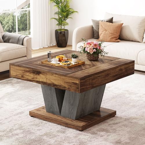 Tribesigns Quadratischer Couchtisch, Holz-Couchtisch für Wohnzimmer, 80 cm, moderner Mitteltisch, Cocktail-Teetisch, Akzenttisch, rustikales Braun und Schwarz