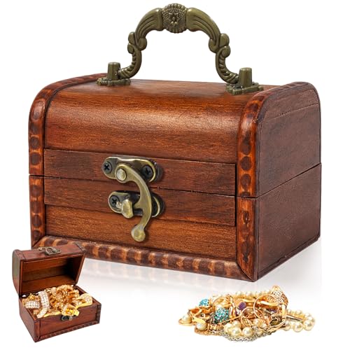 xuefenfei Kleine Holz Schatztruhe Box, Mini Vintage Holztruhe Aufbewahrung, 12x8x8cm Schatztruhe Kindergeburtstag, Schatztruhe Klein für Persönlichen, Schmuck, Münzen, Deko (Gelb)