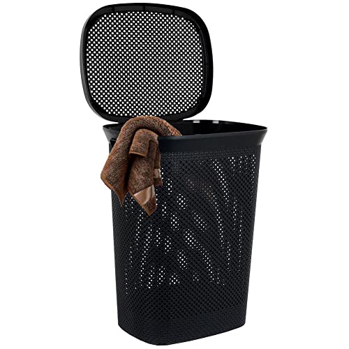 Vilde Badezimmerkorb Wäschekorb Wäschesammler mit aufklappbarem Deckel schwarz 60l 45x37x60 cm