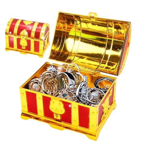 Zceplem Schatzkiste, Partygeschenk, abschließbare Vintage-Schatzkiste für Kinder, tragbarer Aufbewahrungshalter, Partygeschenke, bunte Truhen für Karneval, Halloween