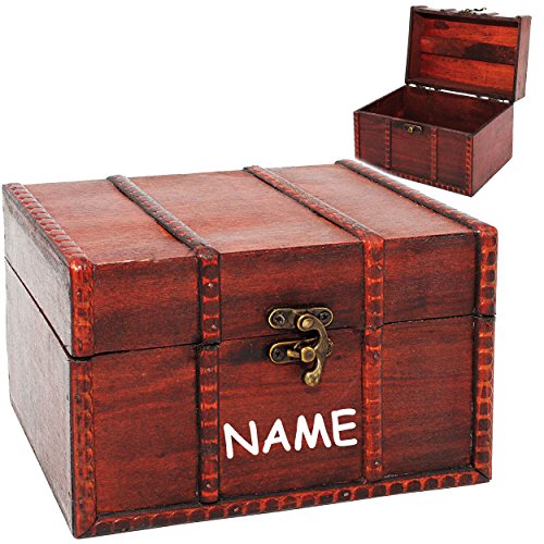 Schatzkiste Holz mit Hanftau und Steuerrad 23 cm Truhe Box Kiste 