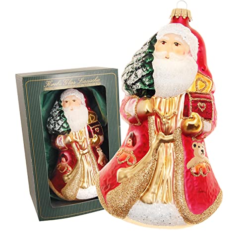 Krebs Glas Lauscha - Weihnachtsdekoration/Chri stbaumschmuck aus Glas - Weihnachtsmann als Anhänger - Motiv: mit Truhe - Größe: ca. 17 cm
