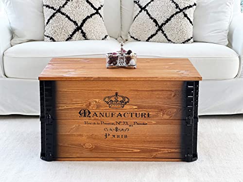 Uncle Joe´s Truhe Manufacture Couchtisch Truhentisch im Vintage Shabby chic Style aus Massiv-Holz in braun mit Stauraum und Deckel Holzkiste Beistelltisch Landhaus Wohnzimmertisch Holztisch nussbaum