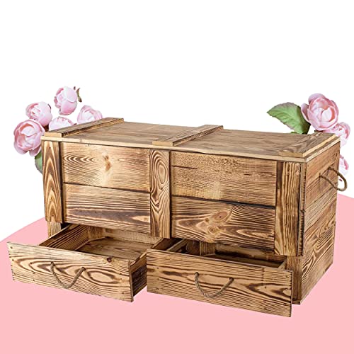 Moooble Geflammte Holztruhe mit Deckel + 2 Schubladen | 85 x 39 x 40 cm | als 'Schatzkiste' Holz im Kinderzimmer für Spielzeug & Decken