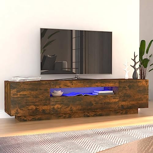 Moderner TV-Schrank aus Raucheiche mit LED-Lichtern, 160 x 35 x 40 cm, Entertainment-Center-Stä nder für Wohnzimmer, HiFi-Stereoeinheit, Innenaufbewahrung, Truhe, stilvolle Wohnmöbel