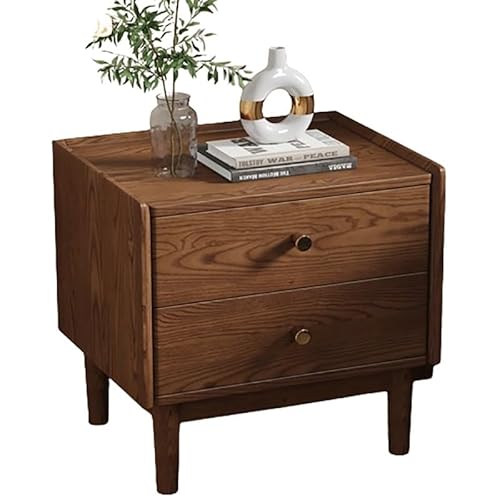Kleiner Beistelltisch aus Massivholz mit Truhe offenen Schubladen, Massivholz-Lampentisch für Schlafzimmer und Wohnzimmer, Walnussholz-Finish