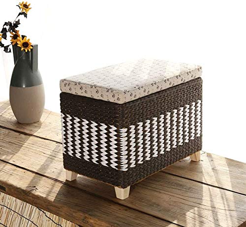 Handgefertigter Weiden-Aufbewahrungskorb, Ottomane, Truhe mit Massivholzstruktur, multifunktionaler Rattan-Fußhocker für Wohnzimmer, Braun, 80 x 30 x 40 cm