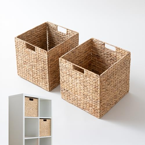 Kallax Körbe 2er-Set | Naturprodukt Wasserhyazinthe | Passgenau für Kallax Regal | 34 x 32 x 32 cm | Stabiler Aufbewahrungskorb | Zusammenklappbar | Sparpreis