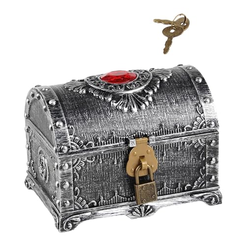 LOVIVER Piraten Schatztruhe, dekorative Vintage, Dekoration, antike Farbe, Requisiten, abenteuerliche Schatzkiste Kinder und Kinder, Silber