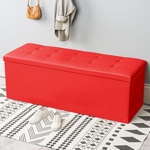 Faltbare Leder Ottomane Bank mit Deckel Stilvolle Aufbewahrungsbox für Spielzeug Fußstütze Gepolsterter Eingangsbereich Truhe Ideal für Schuhe und Wohnkultur