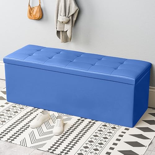Große Leder-Klappbank mit Aufbewahrungsdeckel, gepolsterter Fußhocker für Schlafzimmer, Eingangsbereich, Truhe, Spielzeug, Bettende, Fußstütze, Schuhwechselhocker