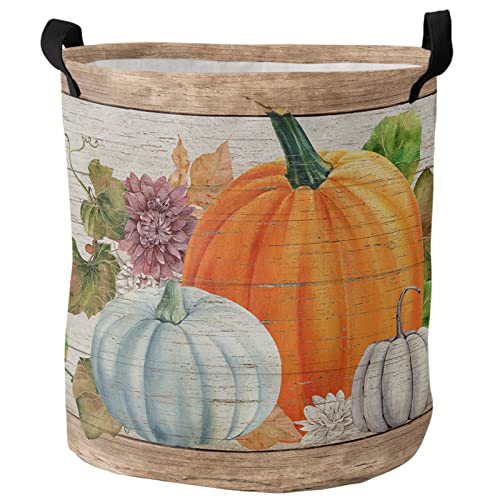  Rustikaler Bauernhof Kürbis Herbst Thanksgiving Scheune Laundry Basket Mit Griff Handtuchkorb Wasserdicht Wäschesäcke Kleidung Schlafzimmer Spielzeug,40X50Cm