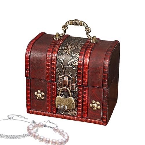 WJnflQN Vintage Truhe, Holztruhe mit Schloss,Abschließbare Retro-Piraten-Schmuckaufb ewahrungsbox | Erinnerungsbox für Freundin, Mutter, Schmuckkästchen für Briefe, Fotos, Souvenirs