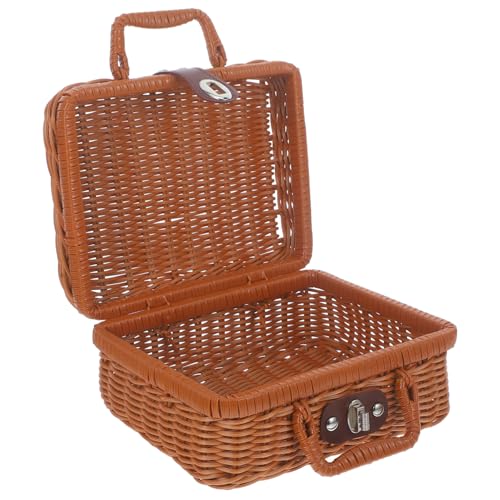 Milisten Aufbewahrungsbox Aus Rattanimitat Korbtruhe Mit Deckel Korbaufbewahrung Mit Deckel Rattankoffer Gewebter Organizer Behälter Handgewebter Aufbewahrungskoffer Hellbraunes