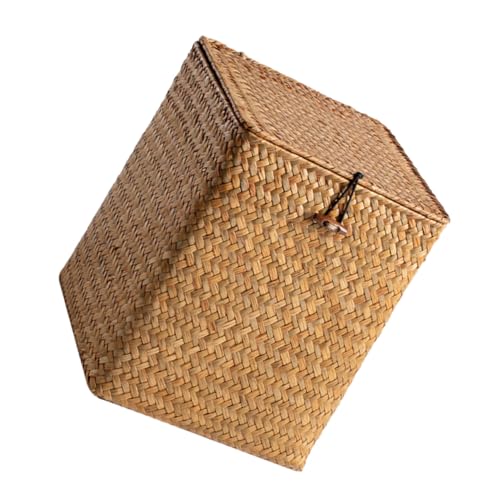HIAKDOFT Handgefertigte Seegras Aufbewahrungsbox Klein mit Deckel Vielseitiger Desktop Organizer für Haushalt Kosmetik und Kleidung Robuste Dekorative Korbtruhe für Ordentliche Räume