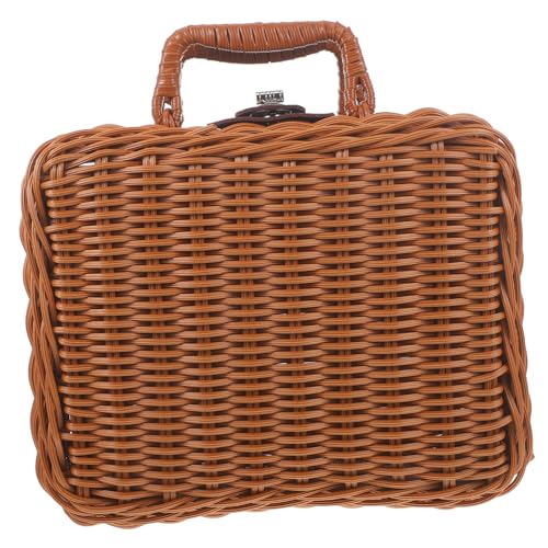 JOINPAYA Nachahmung Rattan Storage Box Fall Rattanboxen mit Deckel Gewebte Korbtruhe mit Deckel Aufbewahrungsbehälter Weiden Retro-Koffer Koffer im Retro-Stil Kunstleder Light Brown