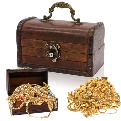 Forbabe Kleine Holz Schatztruhe Box Vintage Holztruhe Aufbewahrung 14x8.5x8.5 cm Rot Braun Klein Piratenkiste Holzkästchen Kindergeburtstag für Persönlichen und Geschenke