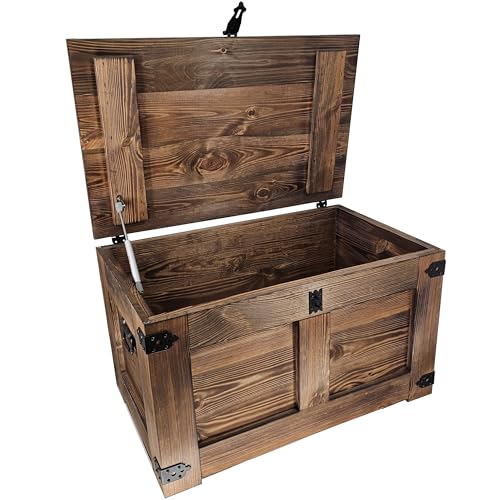 CREATIVE COOPER holzbox, schatztruhe, aufbewahrungsbox, betttruhe, rustikal truhentisch, couchtisch, spielzeugkiste, 77x49x45 cm, Handarbeit holztruhe, Eco Holzöl Wenge