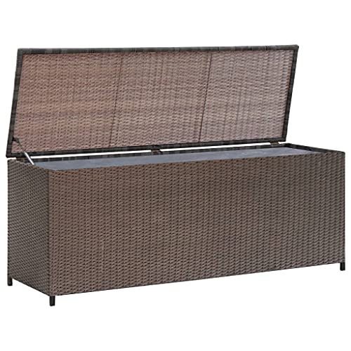 homiuse Garten-Aufbewahrungsbox Braun 120x50x60 cm Poly Rattan Gartenbox Auflagenbox Aufbewahrungsbox Aufbewahrungstruhe Kissenbox Outdoor Wasserdicht Rattan Box Gartenbox Klein Mit Gasdruckfeder