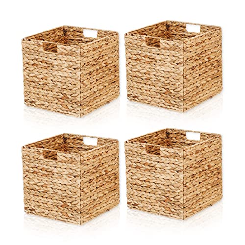 Lycce Aufbewahrungskorb Kallax Einsatz passend für Kallax Regale, Quader Wasserhyazinthe natur 33 x 33 x 33 cm 4er Set