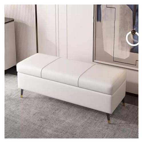 Elegante weiße rechteckige Kunstleder-Aufbewahrungsb ank mit Hebefläche für Schlafzimmer, Wohnzimmer, Eingangsbereich – stilvolle 60 cm große Truhe