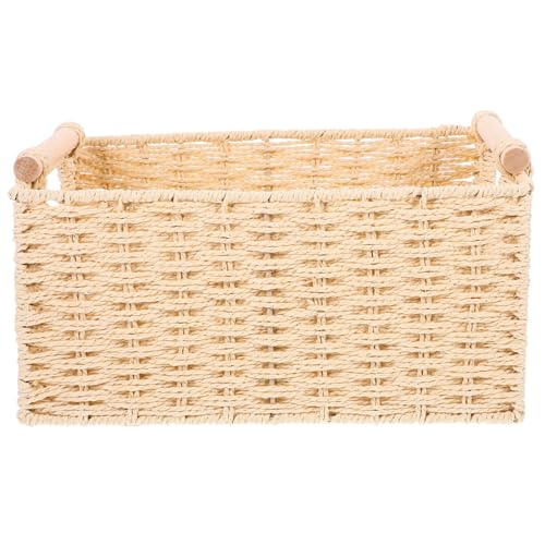 Levemolo Handkorb mit Holzgriff Zwiebeln Obstkorb Osterei-Korb ablagekörbe kühlkorb einkaufskorb Handgefertigt schreibtischorganizer behälter Desktop-Container Mehrzweckkorb Eisen Beige