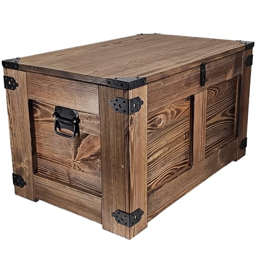 CREATIVE COOPER holzbox, schatztruhe, aufbewahrungsbox, Tisch, rustikal truhentisch, couchtisch, spielzeugkiste, 77x49x45 cm, Handarbeit holztruhe, Eco Holzöl Wenge