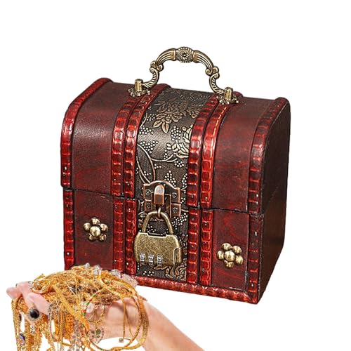 Vintage Truhe, Holztruhe mit Schloss | Abschließbare Retro-Piraten-Schmuckaufb ewahrungsbox | Heimdekoration, Schmuckkästchen mit Griff und Deckel für Mutter, Ehefrau, Freundin, Münzsammlung