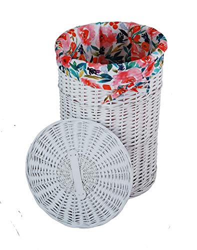 Wäschekorb Wäschetruhe Weide weiß Stoff Blumen Rot D.32 H.48 07WRd-a