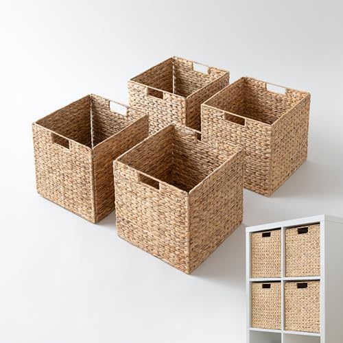Kallax Körbe 4er-Set | Naturprodukt Wasserhyazinthe | Passgenau für Kallax Regal | 34 x 32 x 32 cm | Aufbewahrungskorb | Regalbox | Storage Box | Stabil, klappbar, faltbar | Sparpreis