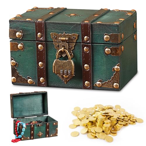 CLIUNT Vintage Holz Schatztruhe, Schatztruhe mit Zahlenschloss, Holz Aufbewahrung Schatzkiste, Holztruhe Schatzkiste, für Aufbewahrung und Dekoration, 18x11x10cm