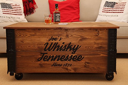 Uncle Joe´s XL Whisky Truhentisch im Vintage Shabby chic Style aus Massiv Holz in braun Stauraum und Deckel Holzkiste Beistelltisch Landhaus Wohnzimmertisch Holztisch nussbaum