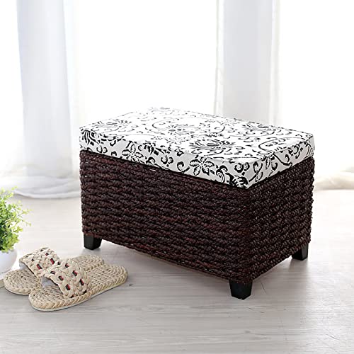 Handgewebte Truhe aus natürlichem Rattan, Landhausstil, Korbtruhe mit Organizer für Wohnzimmer und Schlafzimmer, Walnussholz-Finish, 50 x 30 x 31 cm