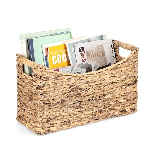TOLIDA Stabiles Zeitungsständer aus Wasserhyazinthe, Gewebtes Aufbewahrungskorb, Aktenhalter mit Griff, Weidenkorb für Buch, Zeitschriften, Papiere als Geschenk Deko 43x16x25CM