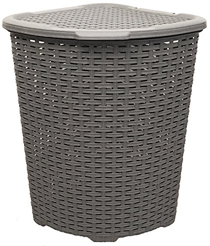 Eckkorb XXL Wäschekorb Wäschebox Wäschetruhe Wäsche Rattan Kunststoff praktisch (Grau)