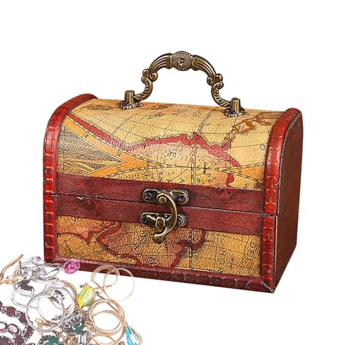 Kleine Truhe, Holztruhe mit Schloss | Vintage Truhe aus Holz mit Schloss und Griff - Schatzkiste für Schmuckandenken, Münzsammlung und Heimdekoration, kleine Truhe Moxeupon