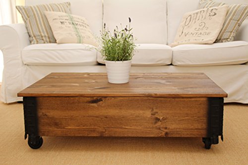 Uncle Joe´s Couchtisch Truhentisch Truhe im Vintage Shabby chic Style aus Massiv-Holz in braun mit Stauraum und Deckel Holzkiste Beistelltisch Landhaus Wohnzimmertisch Holztisch nussbaum