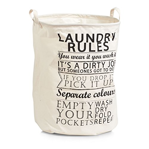 Zeller 14260 Wäschesammler Laundry Rules, Canvas, Stoff, beige, 38 x 38 x 48 cm