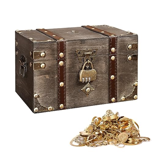 Mineup Vintage Holz Schatztruhe, Schatzkiste Holz, 22 x15 x13,5 cm Schatztruhe mit Zahlenschloss, Groß Holz Aufbewahrung Schatzkiste, Abschließbar Truhe für Aufbewahrung Dekoration Kindergeburtstag