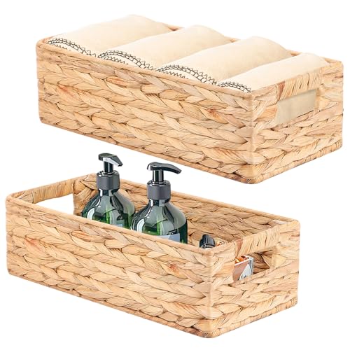 YheenLf Aufbewahrungskörbe, Aufbewahrungskorb Geflochten, Stapelbare Regalkörbe, Korb Aufbewahrung für Schlafzimmer und Badezimmer, 37x16.5x11cm/33x12.5x10cm , Wasserhyazinthe