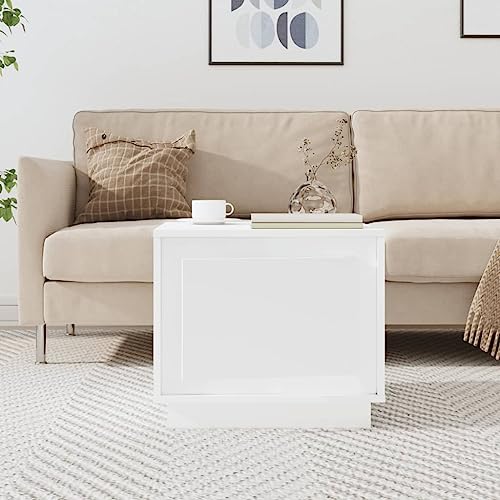 Tovnuea Couchtische für Wohnzimmer, 51 x 50 x 44 cm, Tischplatte, Holz, modern, kleiner Couchtisch, Couchtisch, Truhe, Raucheiche, Weiß