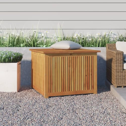 Homgoday Gartenbox 75 x 75 x 58 cm aus massivem Akazienholz, Truhen und Truhen für den Außenbereich, Aufbewahrungsbox für Gartengeräte, Hocker für den Außenbereich, Truhe für den Außenbereich