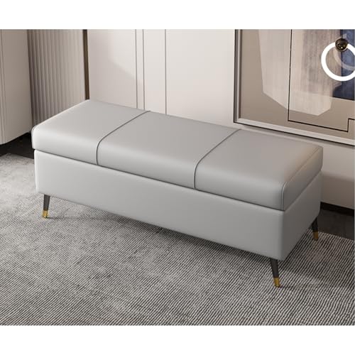 Ottomane aus Kunstleder, extra lange, rechteckige Bank für Wohnzimmer und Eingangsbereich, Fußstütze aus PU-Leder mit versteckter Truhe, stilvolle Nachttischmöbel (60 cm), Grau