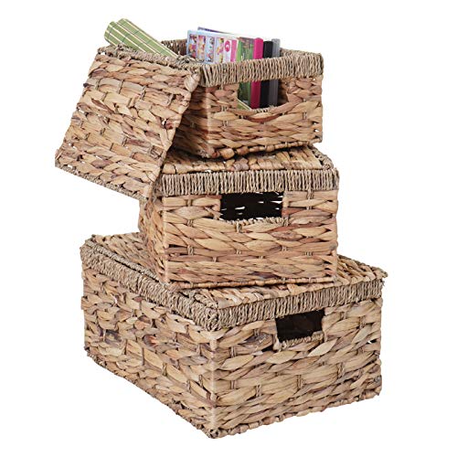 Mendler 3er Set Aufbewahrungsbox HWC-C23, Truhe Kiste Box mit Deckel, Wasserhyazinthe naturfarben